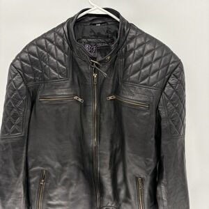 Real Leathers Smooth Top-Grain Cowhide Moto Jacket Wide Shoulder Belted Collar L